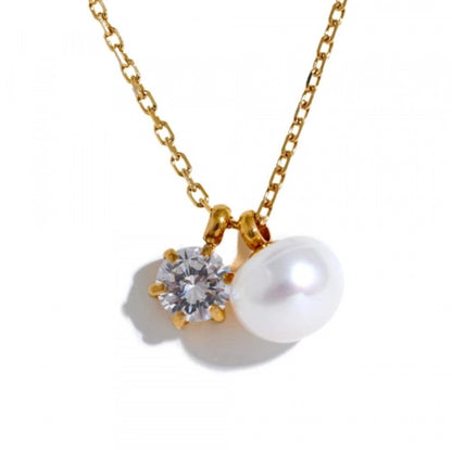 Pearl CZ Pendant Chain Necklace