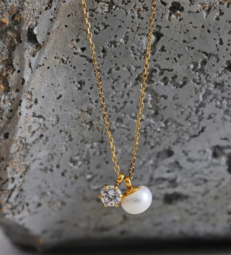 Pearl CZ Pendant Chain Necklace