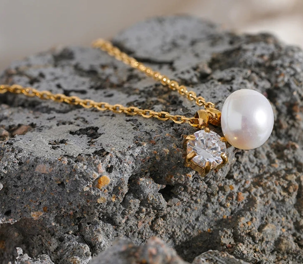 Pearl CZ Pendant Chain Necklace