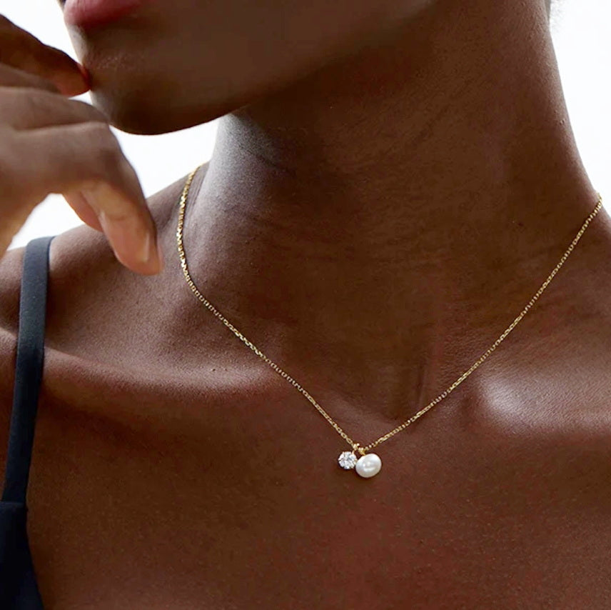 Pearl CZ Pendant Chain Necklace