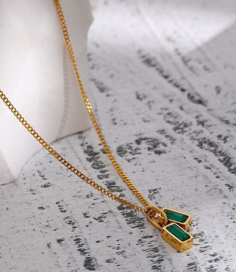 Double Emerald Pendant Necklace