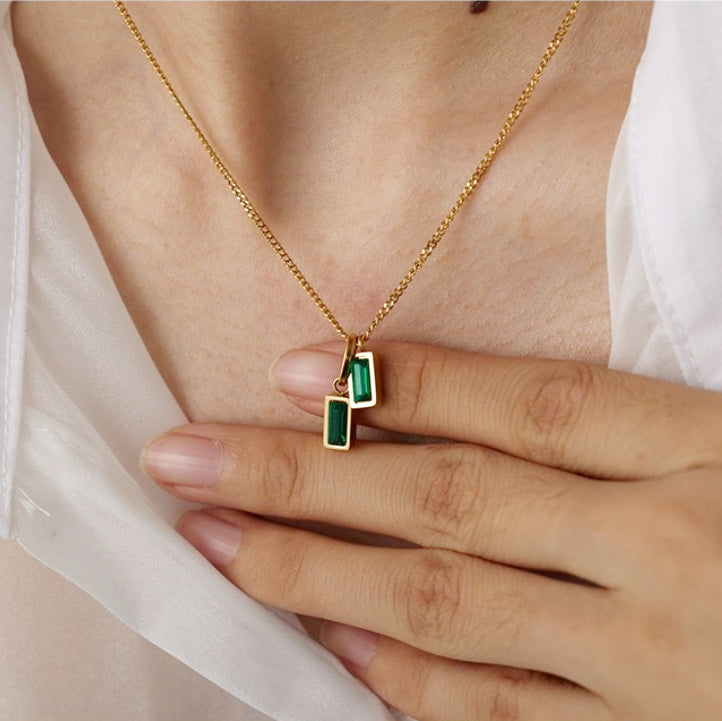 Double Emerald Pendant Necklace