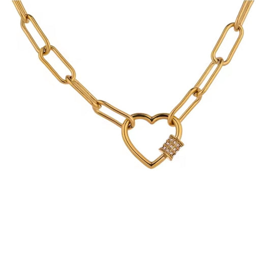 Heart Cz Wide Chain Necklace