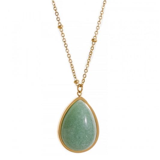 Pear Cabochon Gem Chain Necklace