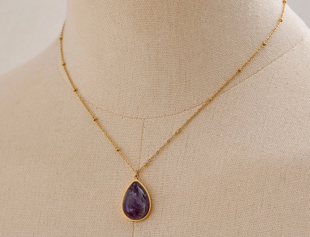 Pear Cabochon Gem Chain Necklace