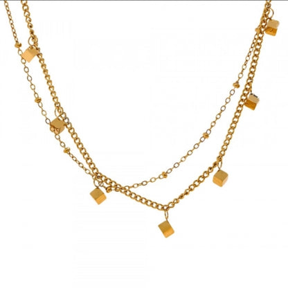 Cube Charms Double Chain Necklace