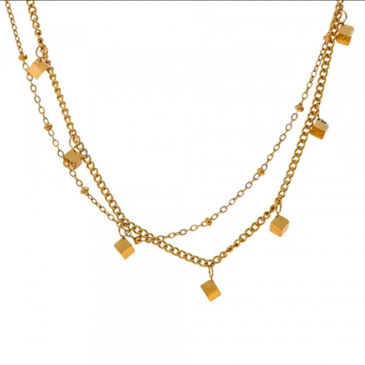 Cube Charms Double Chain Necklace