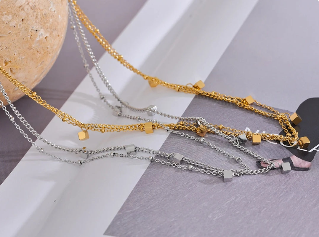 Cube Charms Double Chain Necklace