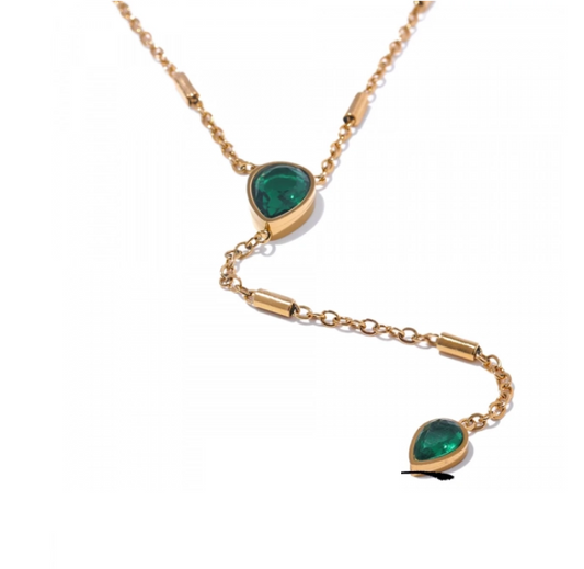 Lariat Green Pear Stone Necklace