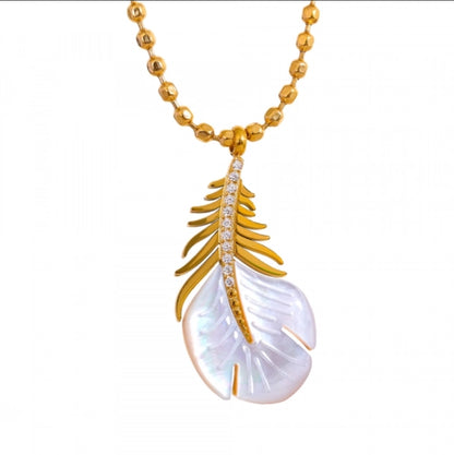 White Shell Feather Pendant Necklace