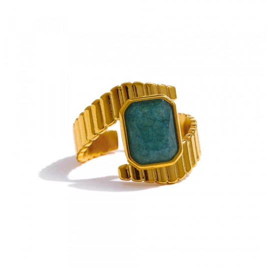 Opaque Green Stone Open Ring