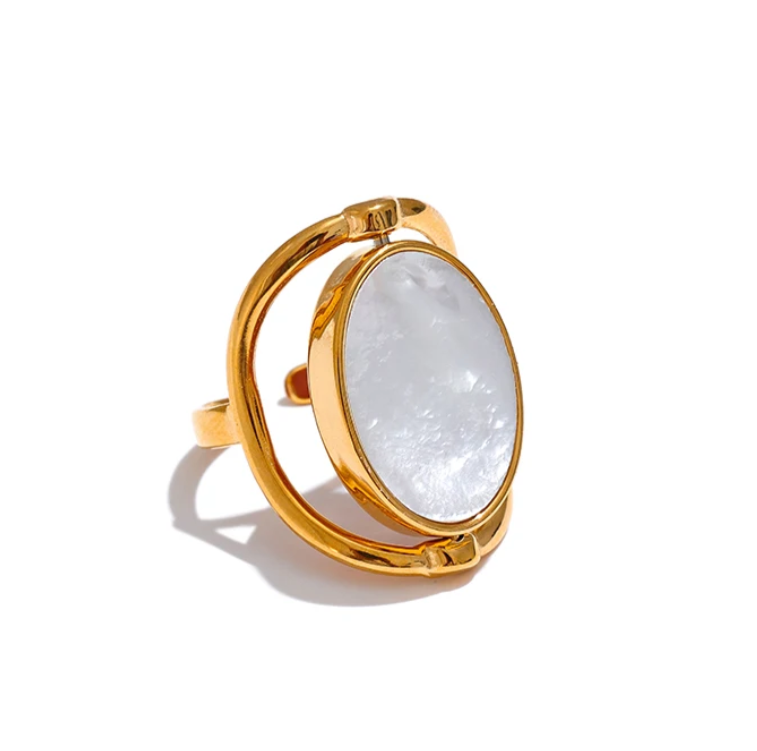 White Shell Stone Open Ring