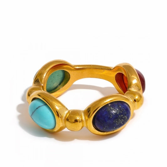 Multicolor Stone Oval Cabochon Ring